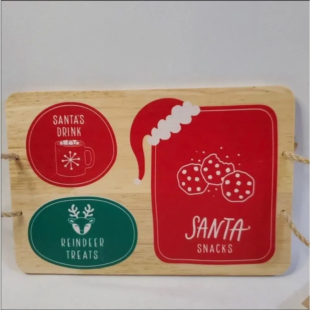 New Target Bullseye Wood Santa Snacks Drink Reindeer Treats Christmas Tray